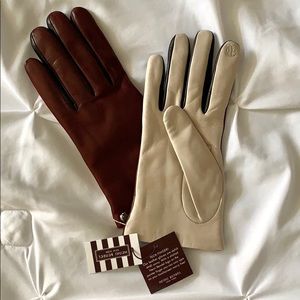 Henri Bendel NWT leather gloves, burgundy/cream